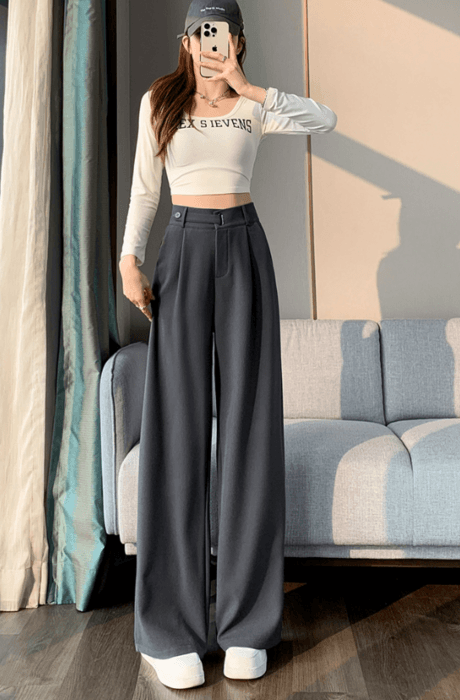 骨格ストレートウエストベルトスラックスワイドパンツ