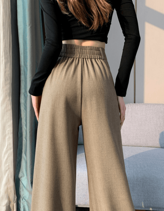 骨格ストレートウエストベルトスラックスワイドパンツ