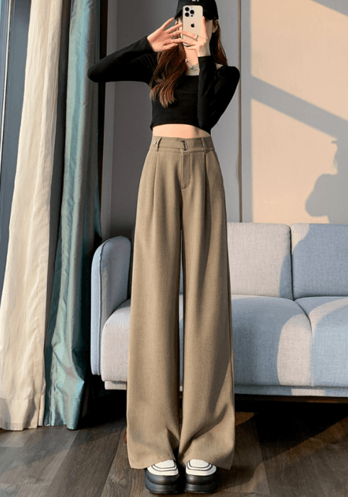 骨格ストレートウエストベルトスラックスワイドパンツ