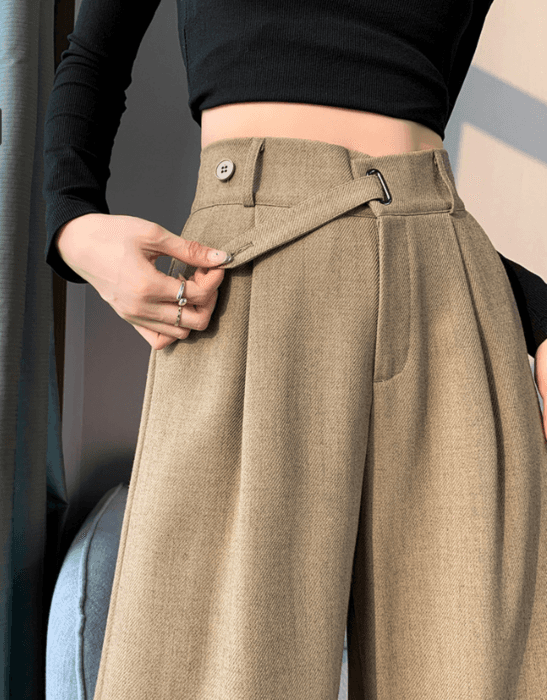 骨格ストレートウエストベルトスラックスワイドパンツ