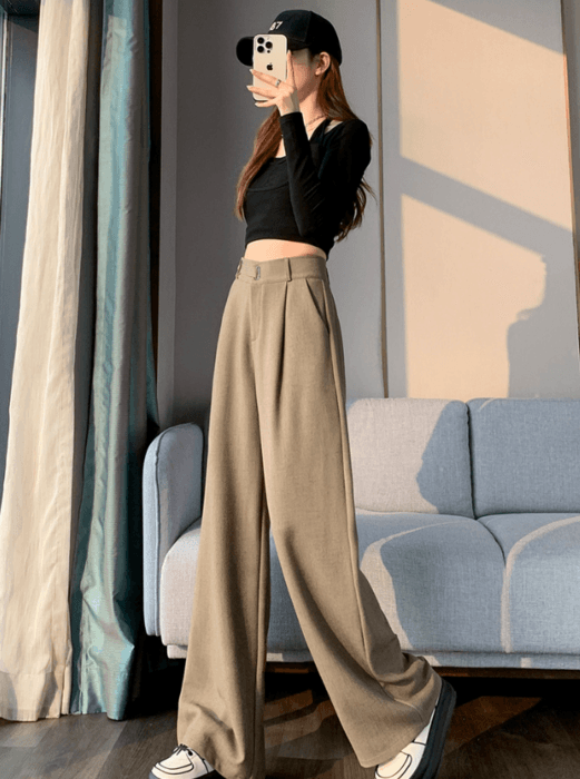 骨格ストレートウエストベルトスラックスワイドパンツ