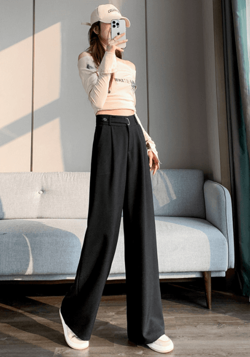 骨格ストレートウエストベルトスラックスワイドパンツ