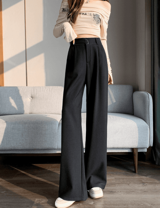 骨格ストレートウエストベルトスラックスワイドパンツ