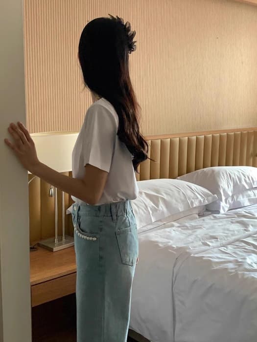 骨格ストレートパールポケットストレートデニムパンツ