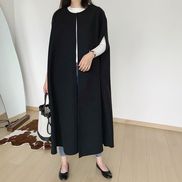 骨格ストレートノーカラーケープコートアウター