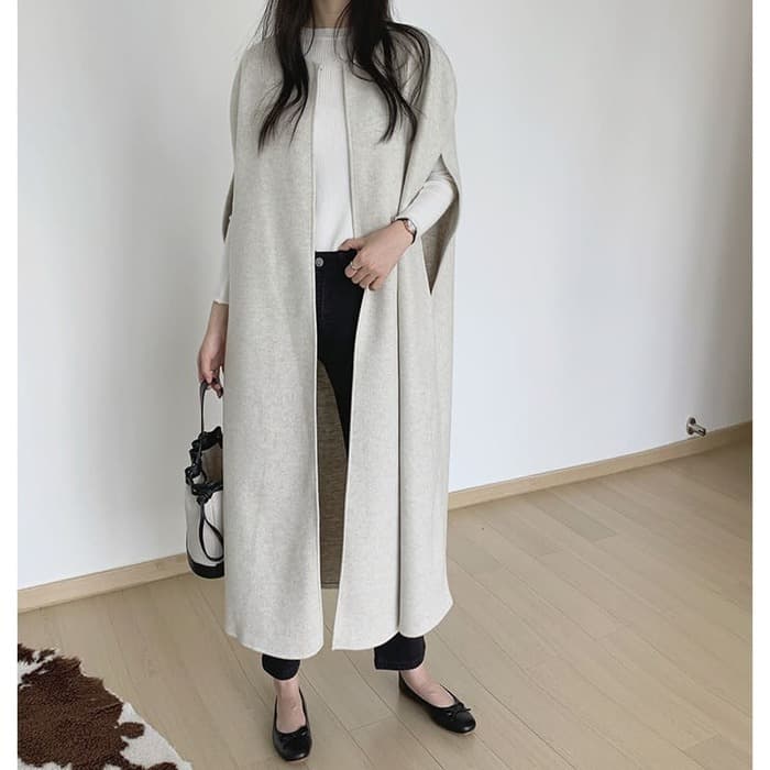 骨格ストレートノーカラーケープコートアウター