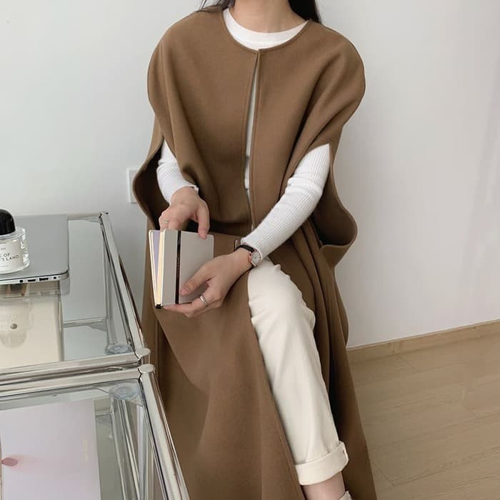 骨格ストレートノーカラーケープコートアウター