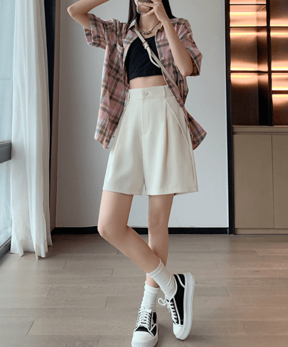 骨格ストレートシンプルハーフパンツ