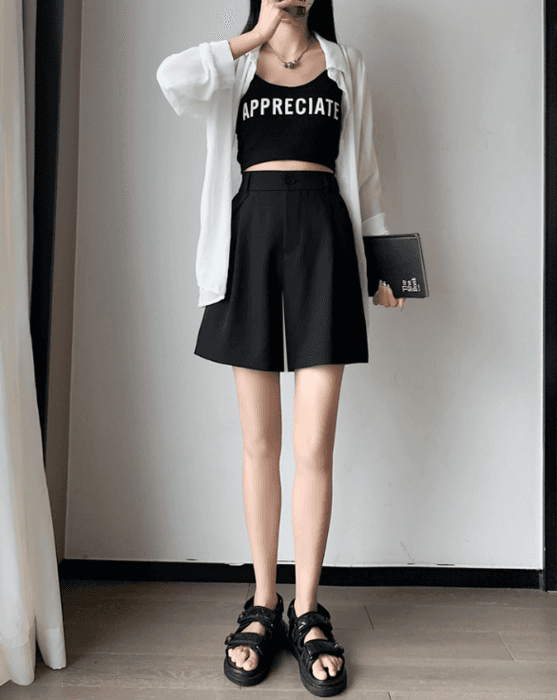 骨格ストレートシンプルハーフパンツ