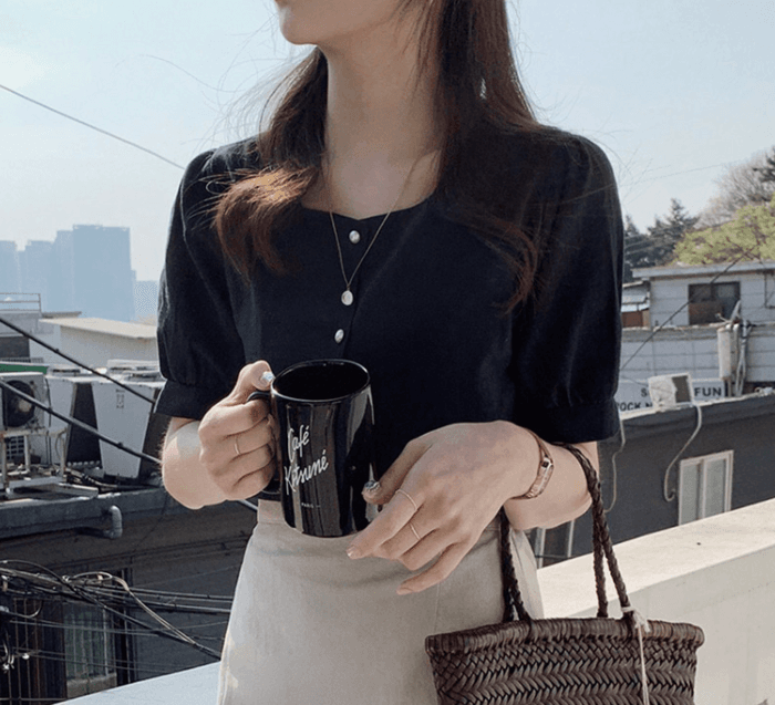 骨格ストレートスクエアネックシャツトップス