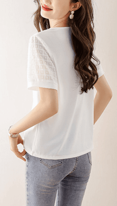 骨格ストレート切り替えシアーVネック半袖Tシャツ