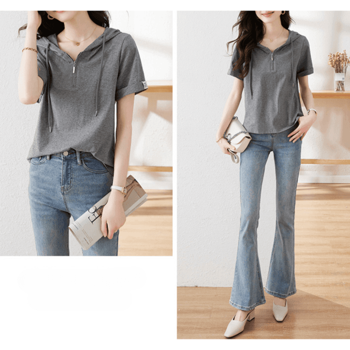 骨格ストレートフロントジップ半袖Tシャツ
