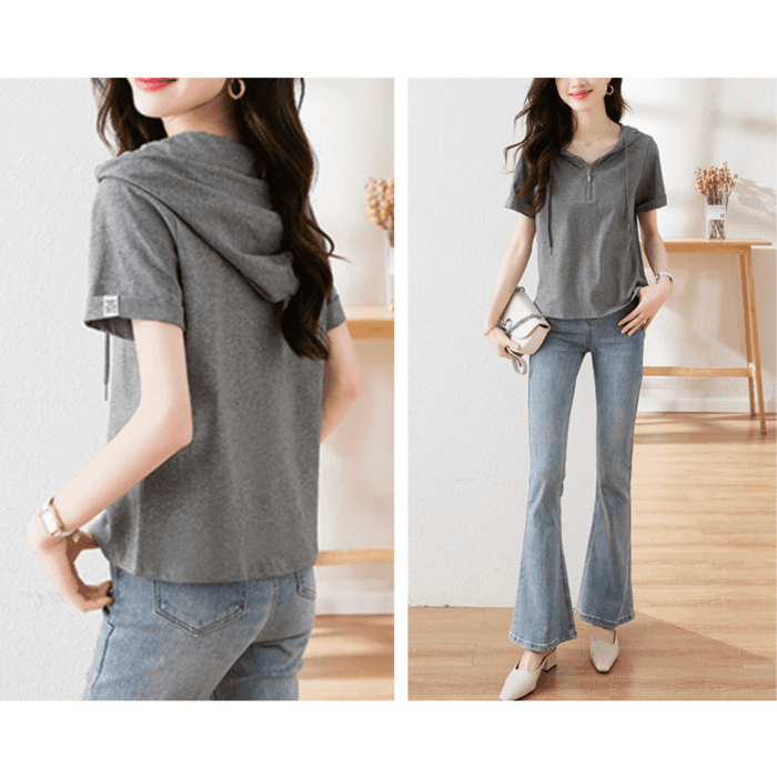 骨格ストレートフロントジップ半袖Tシャツ