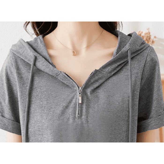 骨格ストレートフロントジップ半袖Tシャツ