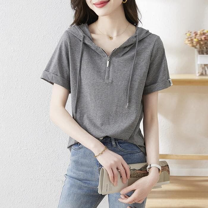 骨格ストレートフロントジップ半袖Tシャツ