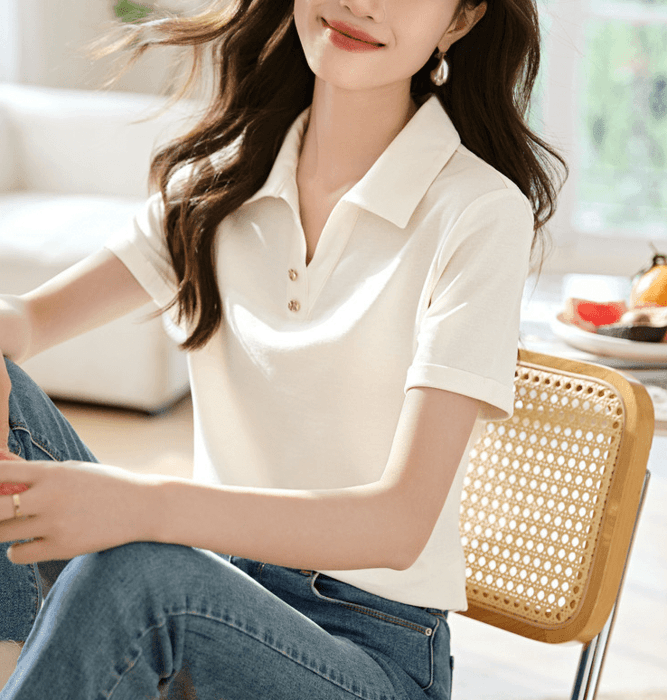 骨格ストレートシンプルポロデザインTシャツ