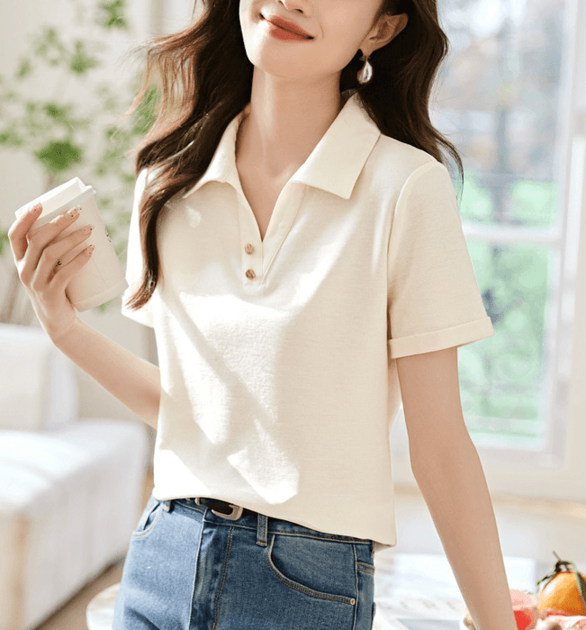 骨格ストレートシンプルポロデザインTシャツ