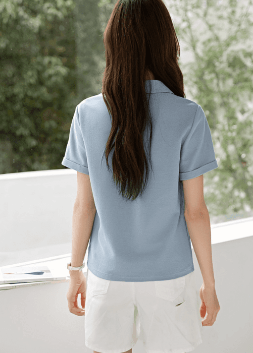 骨格ストレートシンプルポロデザインTシャツ