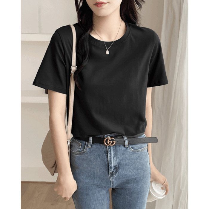 骨格ストレートラウンドネックシンプルTシャツ