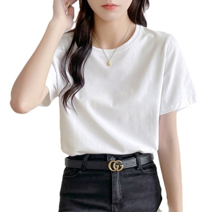 骨格ストレートラウンドネックシンプルTシャツ