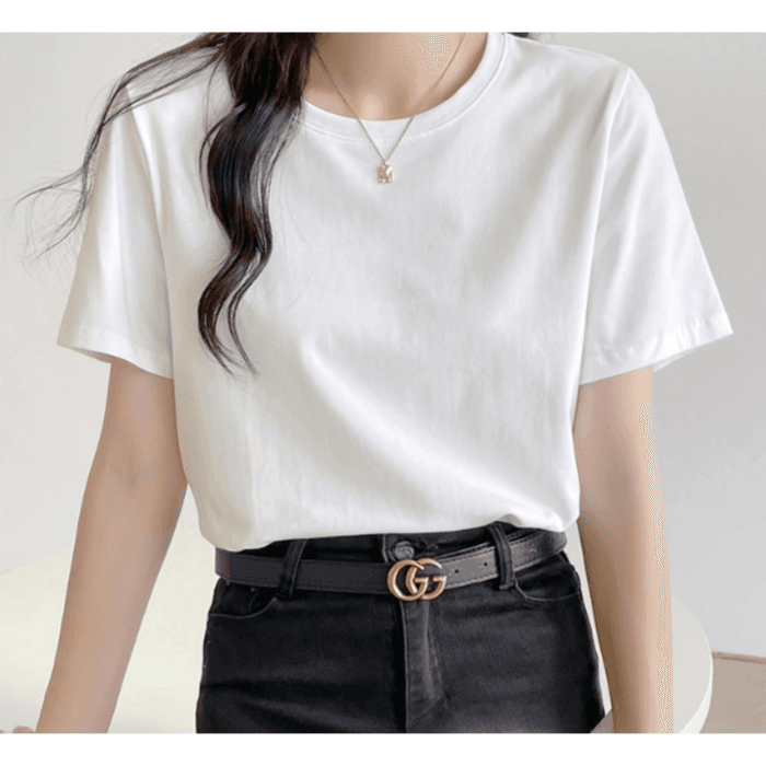 骨格ストレートラウンドネックシンプルTシャツ