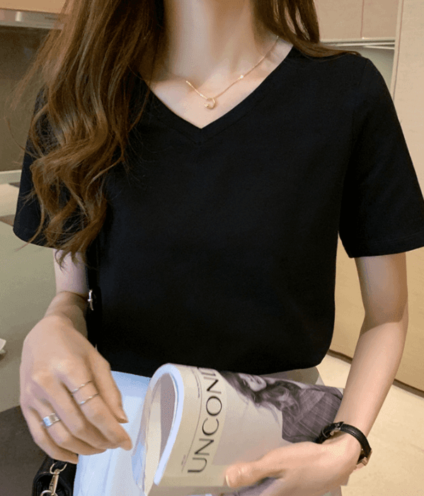 骨格ストレートVネックシンプルTシャツ