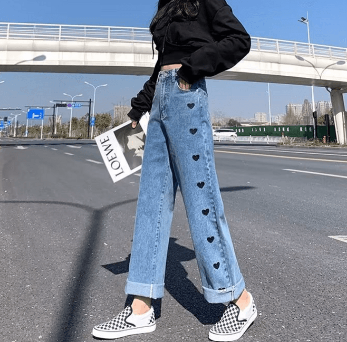骨格ストレートサイドハートカットデニムパンツ