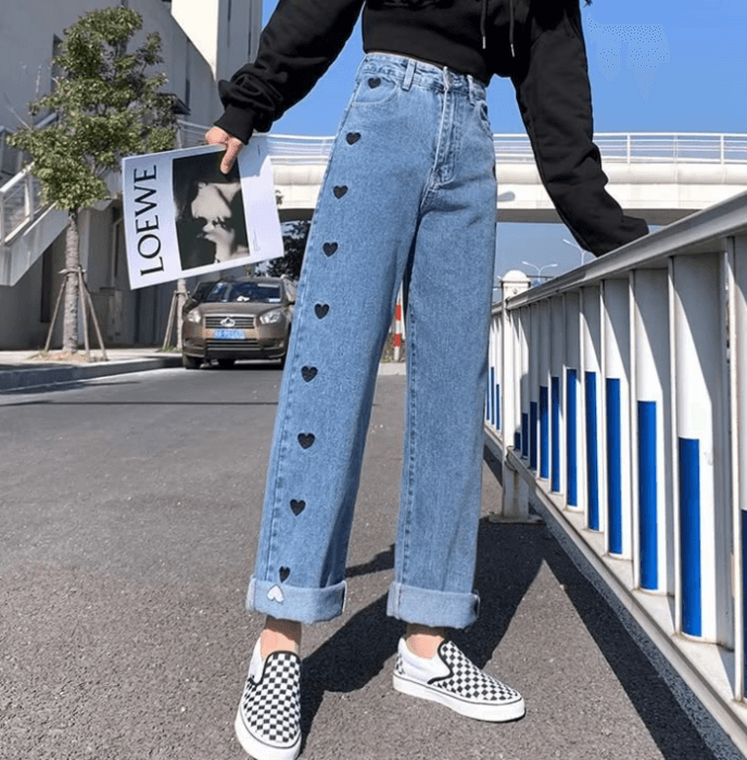 骨格ストレートサイドハートカットデニムパンツ