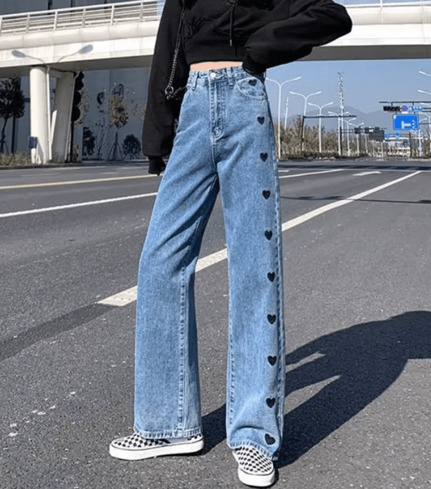 骨格ストレートサイドハートカットデニムパンツ