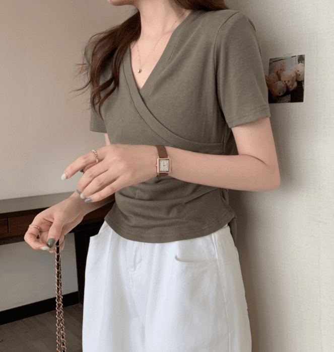 骨格ストレートラップ風デザイン半袖Tシャツ