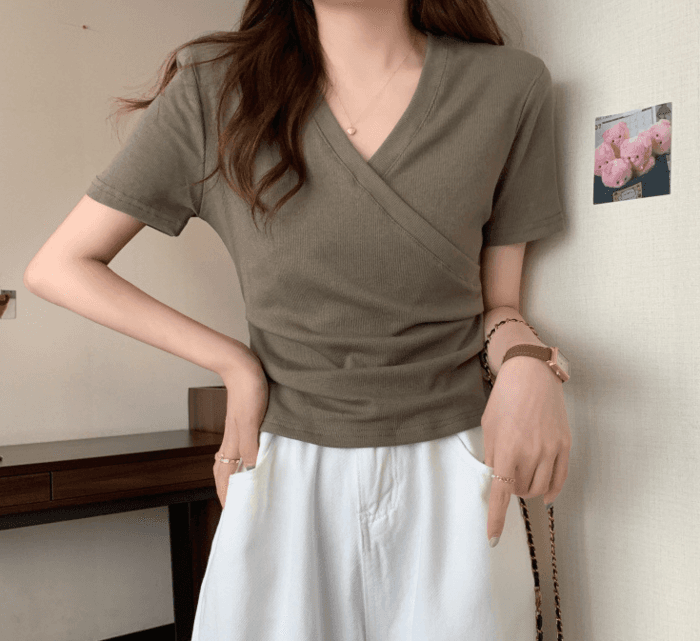 骨格ストレートラップ風デザイン半袖Tシャツ