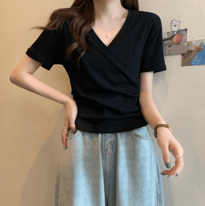 骨格ストレートラップ風デザイン半袖Tシャツ