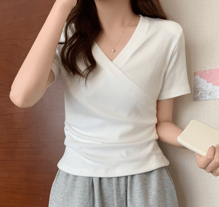 骨格ストレートラップ風デザイン半袖Tシャツ