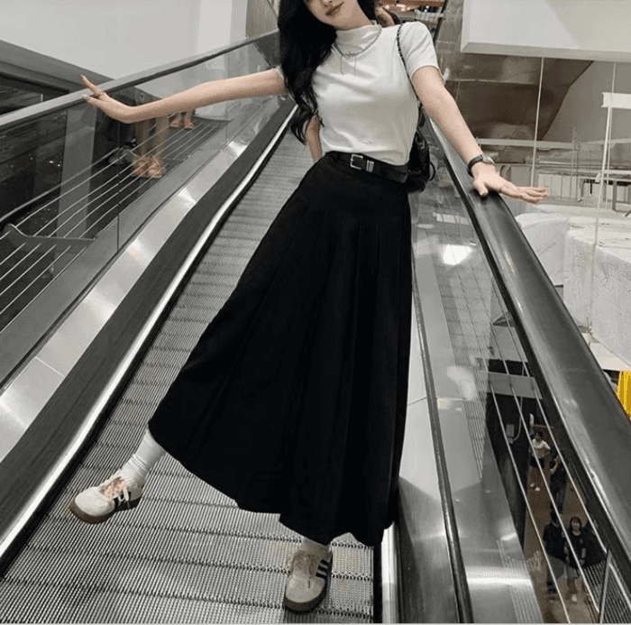 骨格ストレートウエストすっきりAラインプリーツスカート