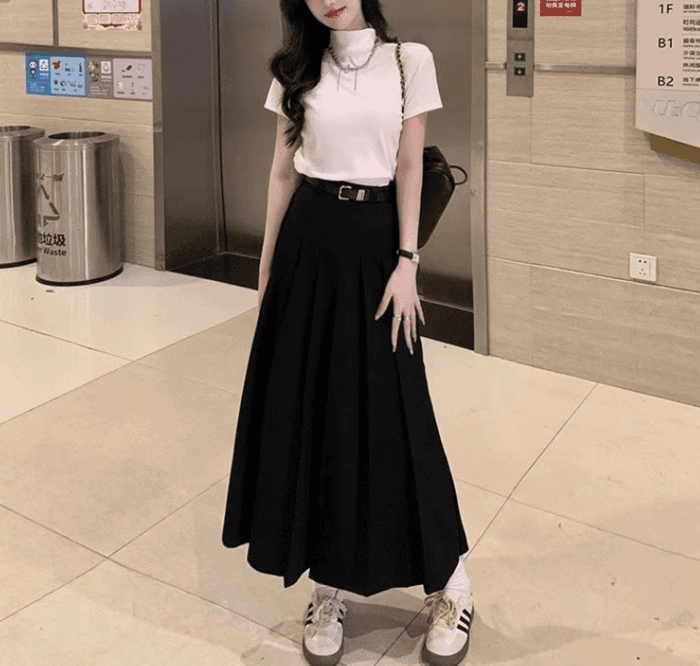 骨格ストレートウエストすっきりAラインプリーツスカート
