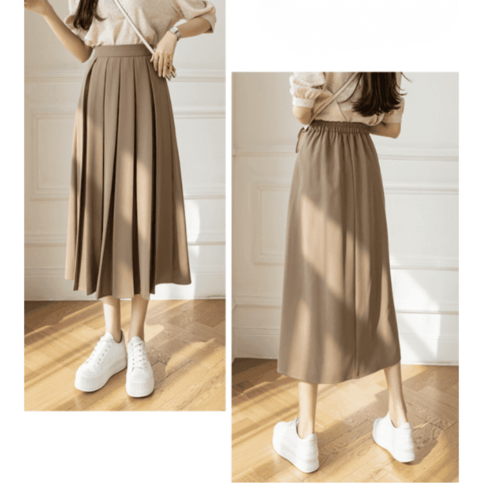 骨格ストレートカラータックプリーツフレアスカート