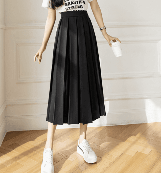 骨格ストレートカラータックプリーツフレアスカート