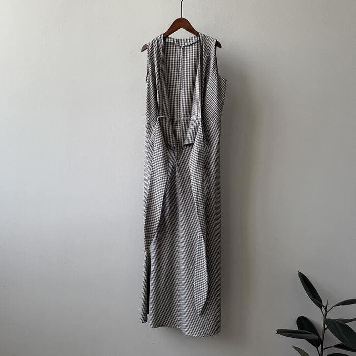 骨格ストレートチェック柄カシュクールワンピース
