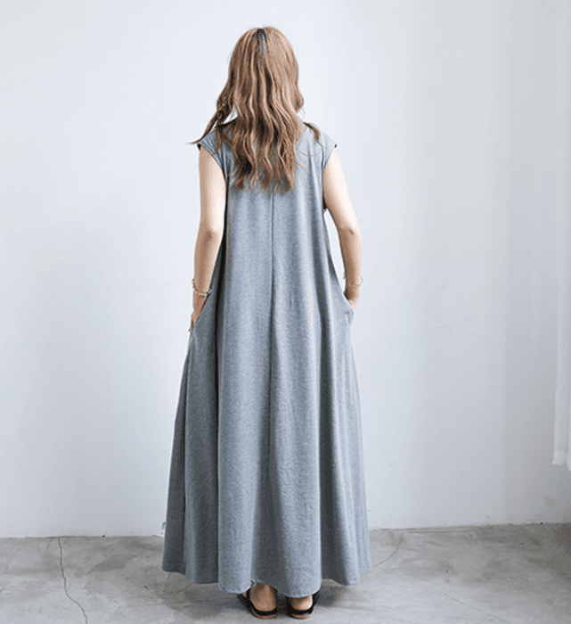 骨格ストレートAラインリラックスフレンチスリーブロングワンピース
