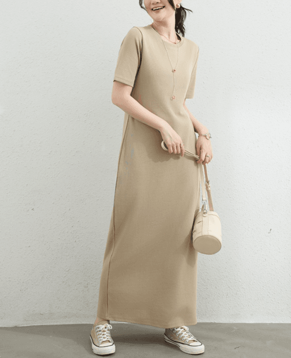 骨格ストレートIライン半袖ワンピース