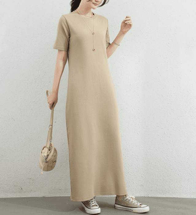 骨格ストレートIライン半袖ワンピース