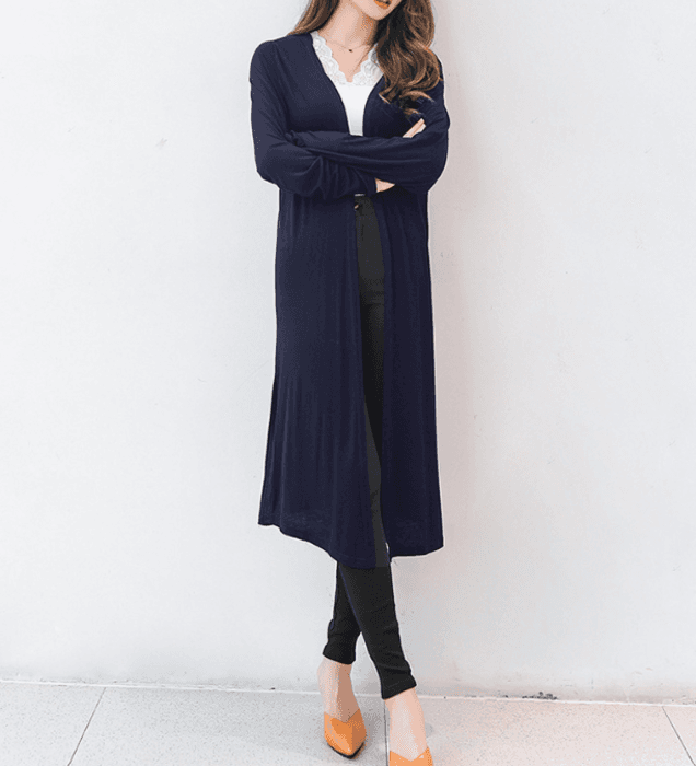 骨格ストレートロング丈サイドスリットカーディガン