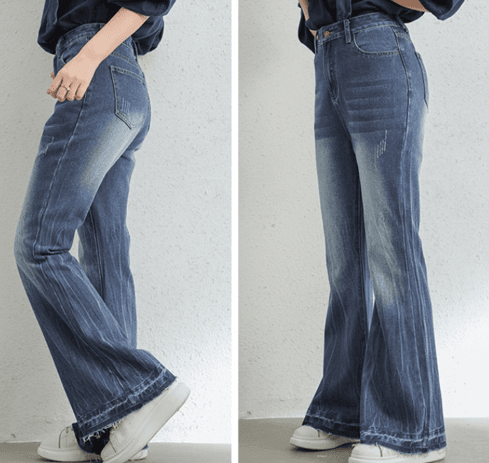 骨格ストレートワイドレッグデニムパンツ