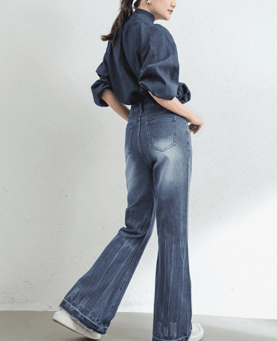 骨格ストレートワイドレッグデニムパンツ