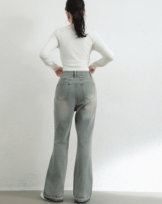 骨格ストレートワイドレッグデニムパンツ