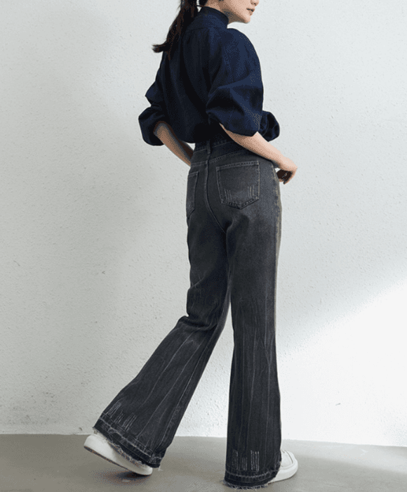 骨格ストレートワイドレッグデニムパンツ