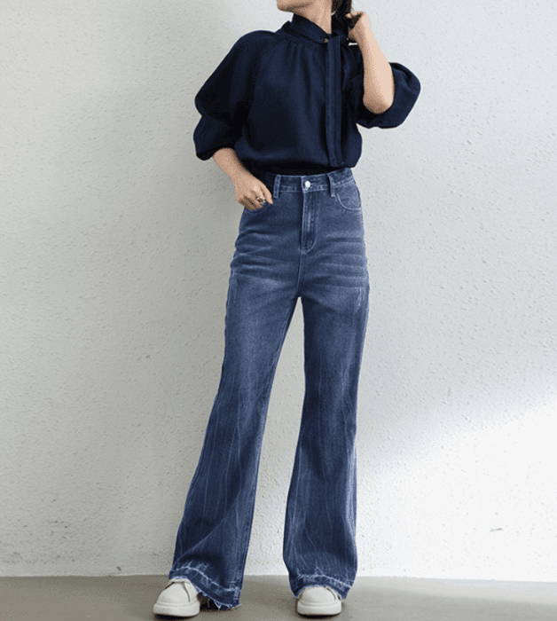 骨格ストレートワイドレッグデニムパンツ