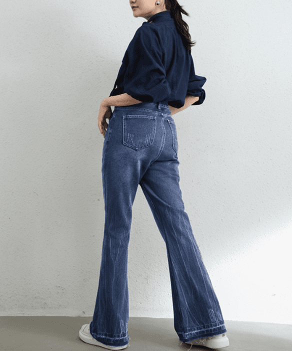 骨格ストレートワイドレッグデニムパンツ