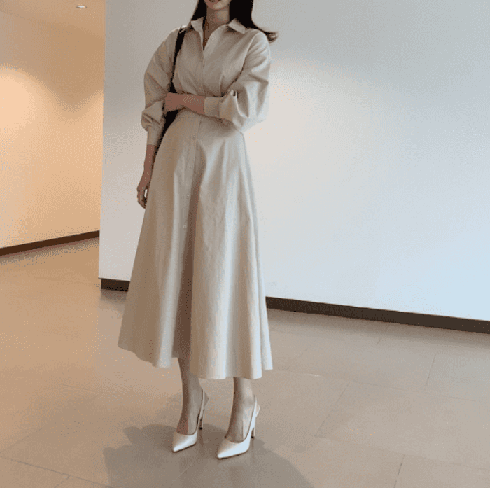 骨格ストレートウエストタックカラーワンピース