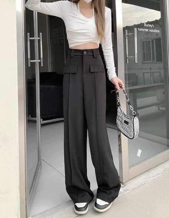 骨格ストレートフロントフラップポケットワイドパンツ